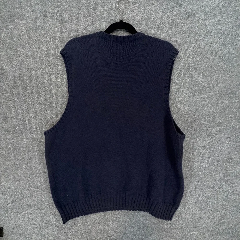 Polo Ralph Lauren Sweater Vest Mens XXL Navy Blue Cotton Vneck Knit Pullover